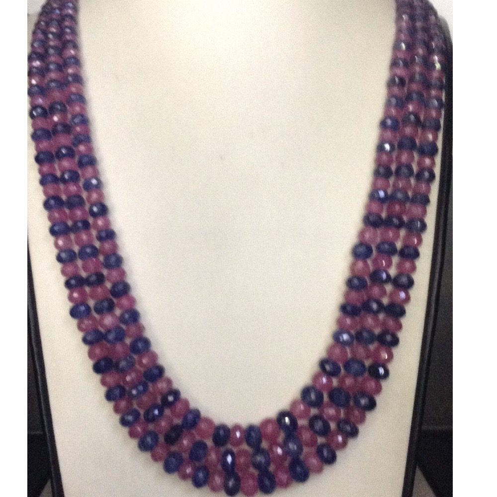 Natural Red Ruby And Blue Sapphire Round Beeds Necklace JSB0080
