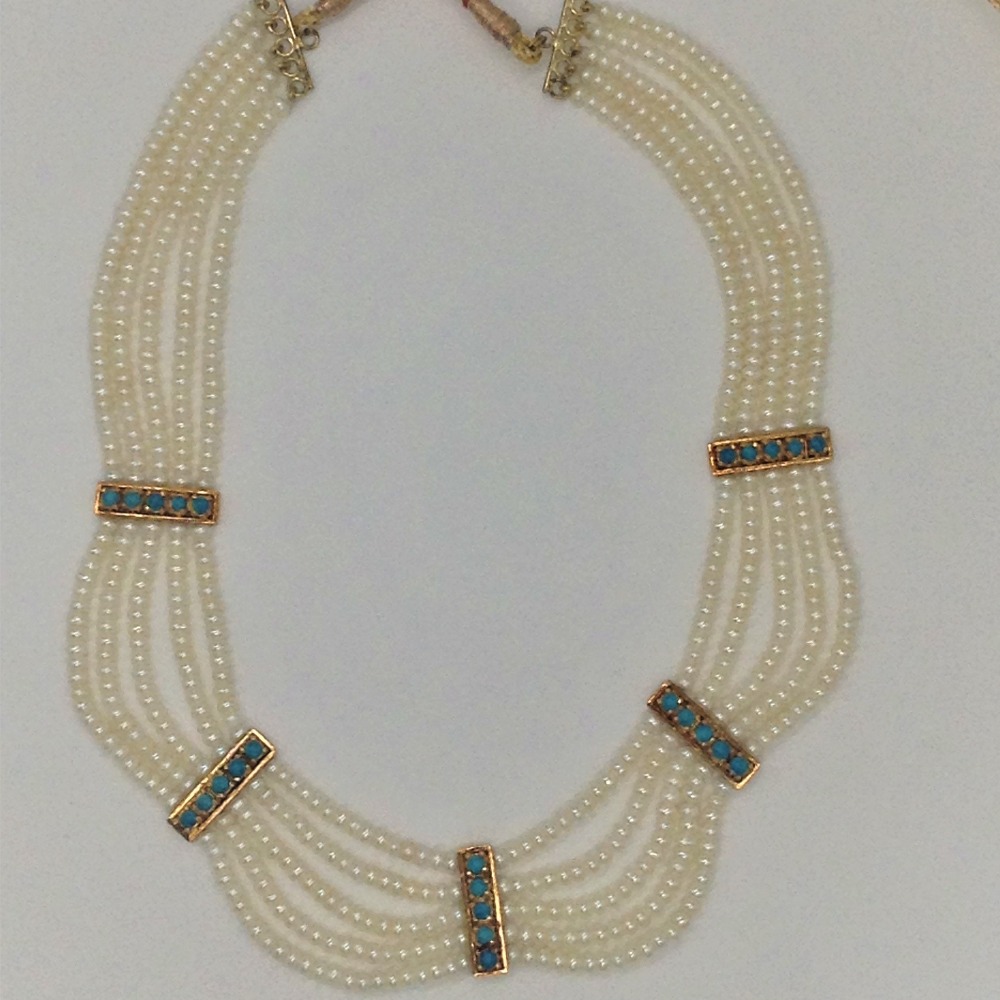 white pearls and turquoise patti 5 layers jhalar Full set jpp1010