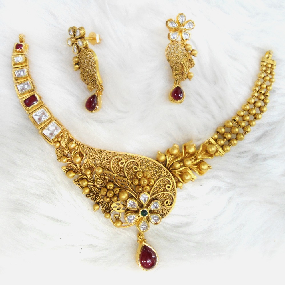 916 Gold Antique Bridal Necklace Set RHJ-5585