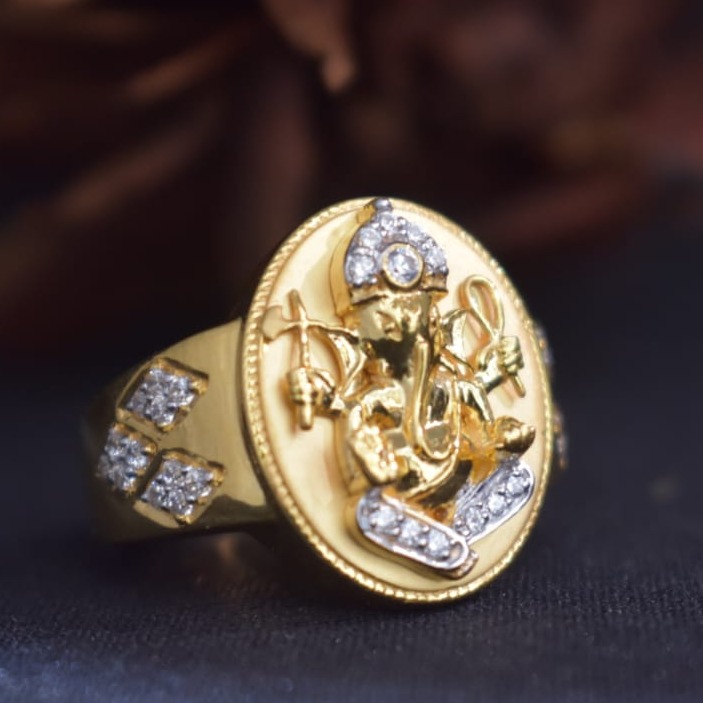 916 Gold Ganesh Design Ring For Men MK-R16
