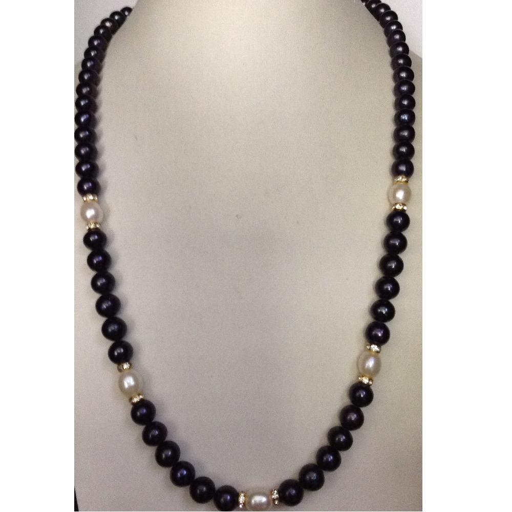 Freshwater black round pearls chakri necklace JPM0059