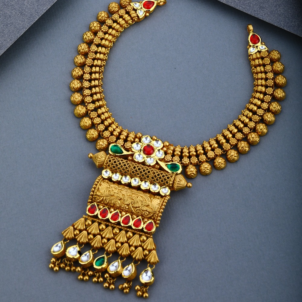 Buy quality 916 Gold Antique Kundan Necklce Set in Ahmedabad