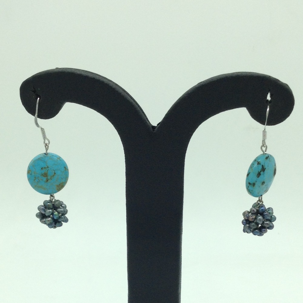 Pearl Turquoise Silver Ear Hangings JER0077