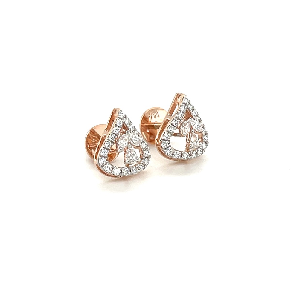 14k Rose Gold Teardrop Diamond Earrings with Heart Design