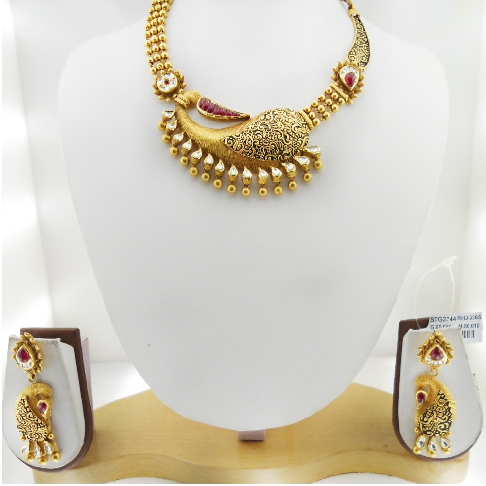 916 Gold Kundan Bridal Necklace Set RHJ-3365