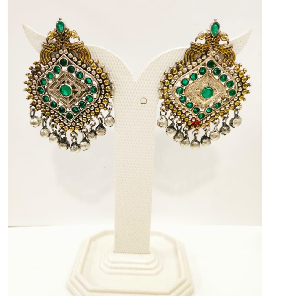 Emerald work with gold plated antique peacock design necklace set 1651