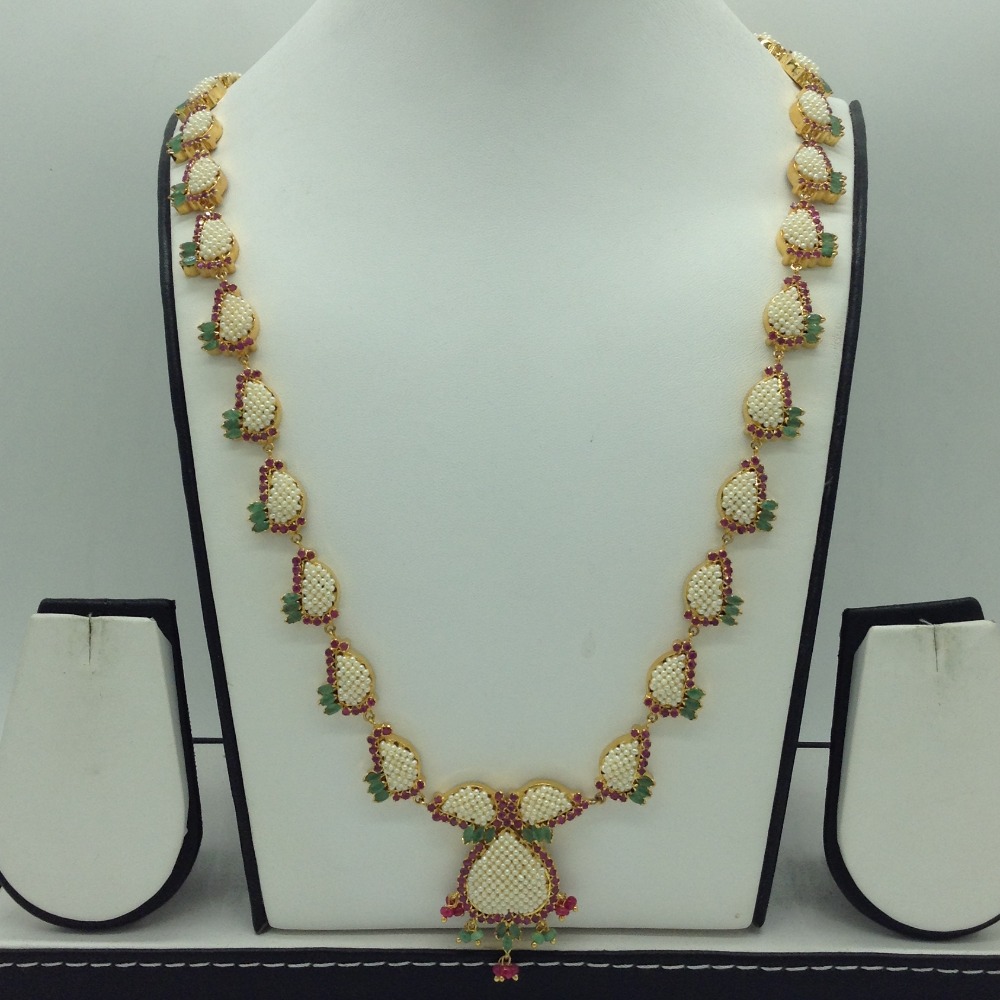 Red,Green CZ and Pearls Long Necklace Set JNC0214