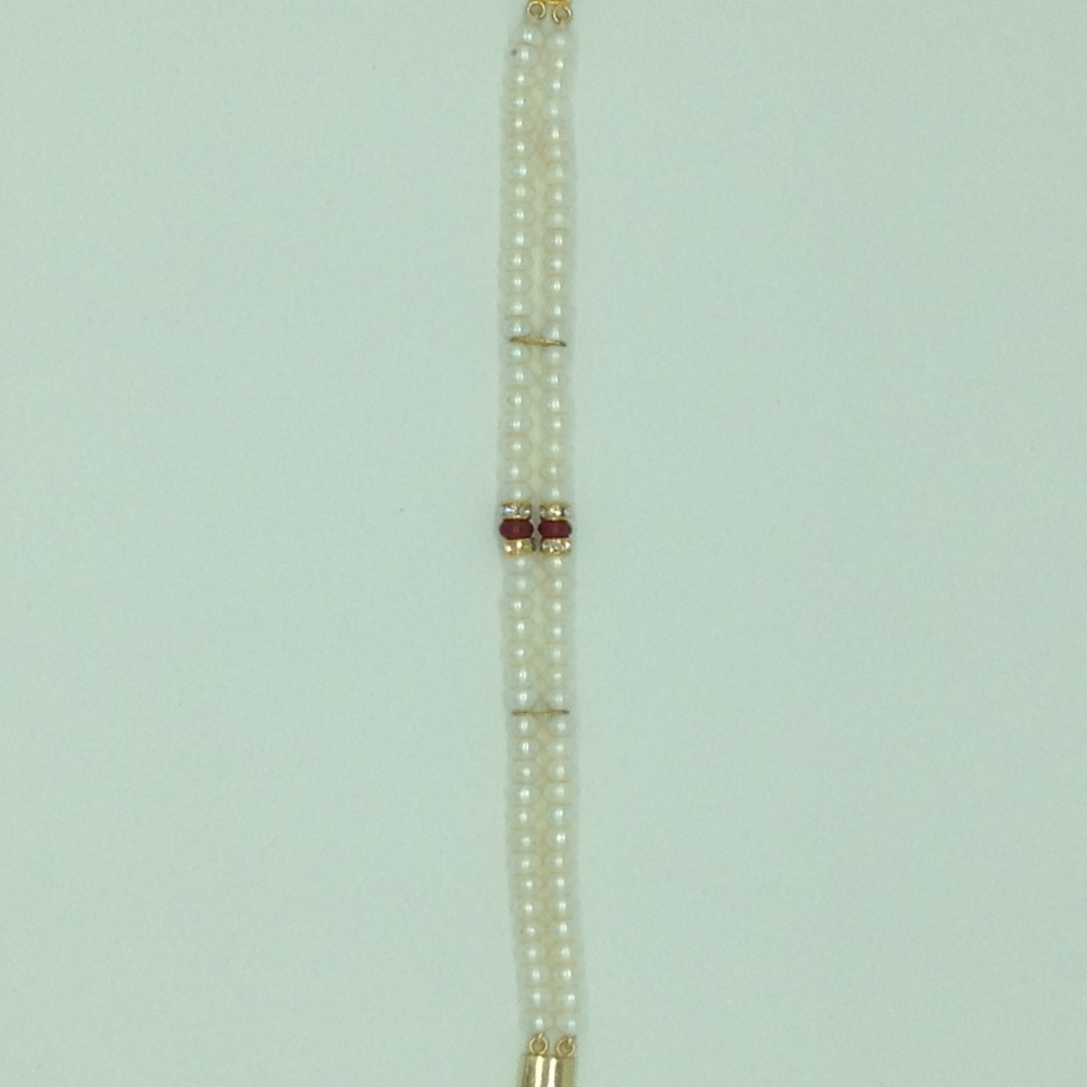 White Pearls and Red Semi CZ Chakri 2 Layers Bracelet JBG0121