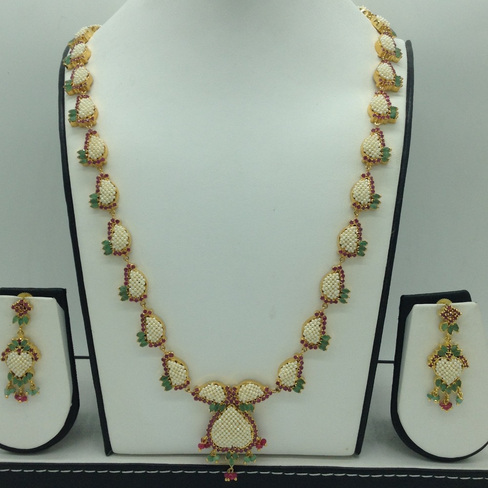 Red,Green CZ and Pearls Long Necklace Set JNC0214