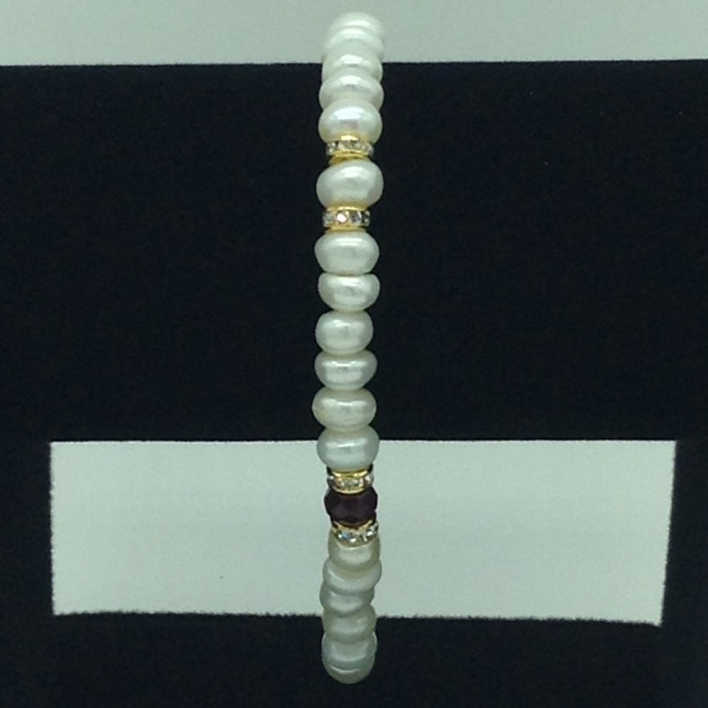 White Flat Pearls And Red Semi With CZ Chakri 1 Layers Bracelet JBG0120