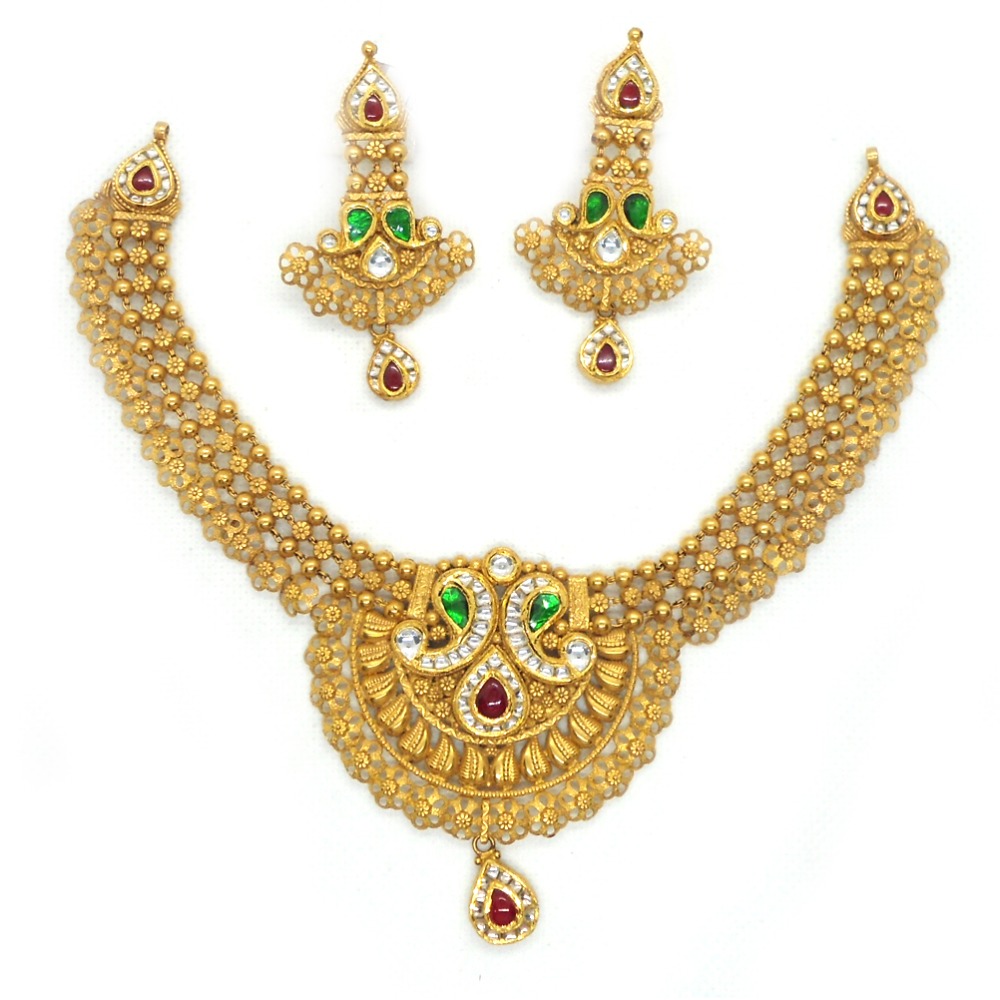 916 Gold Designer Bridal Necklace Set RHJ-4002