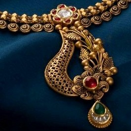 22KT / 916 Gold antique wedding half necklace set for ladies