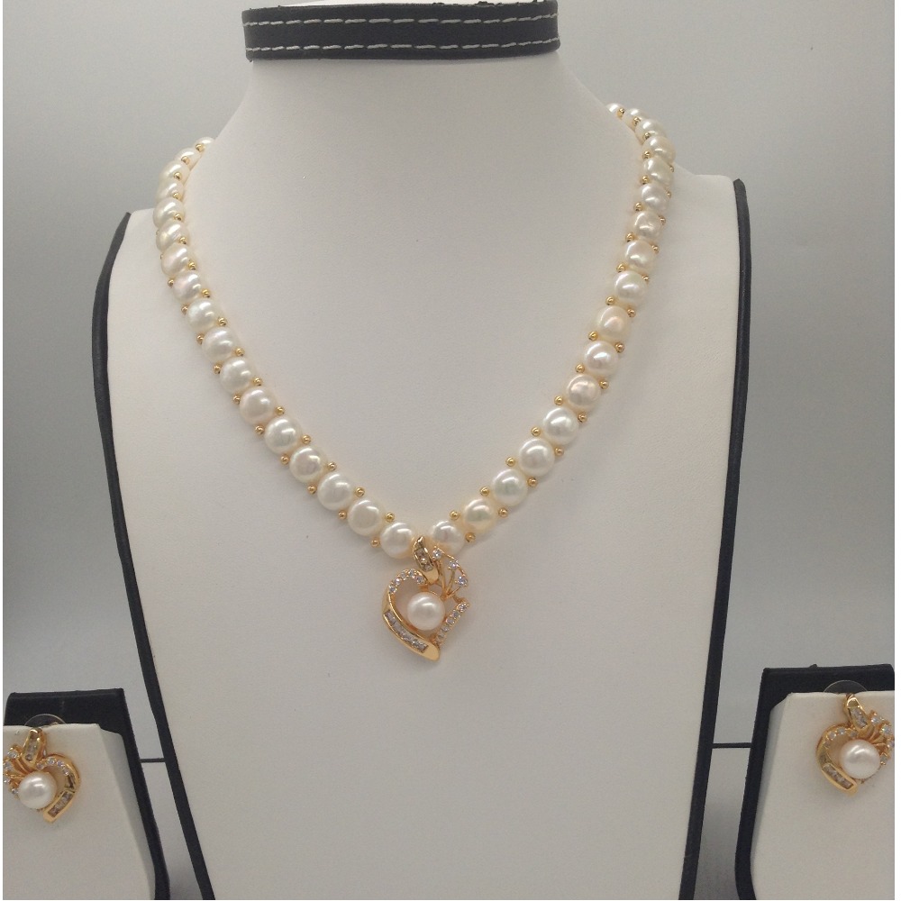 White cz and pearls pendent set with 1 line button mala jps0403