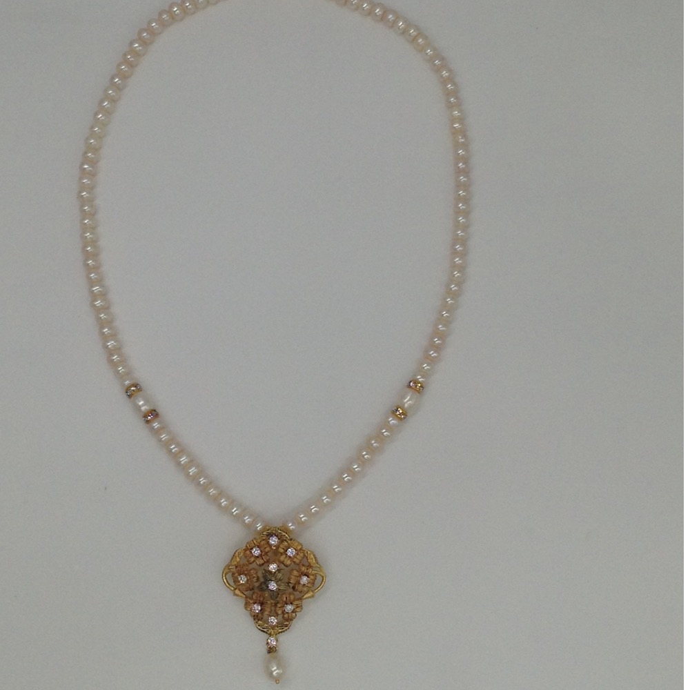 White cz flower pendent set with flat pearls mala jps0106
