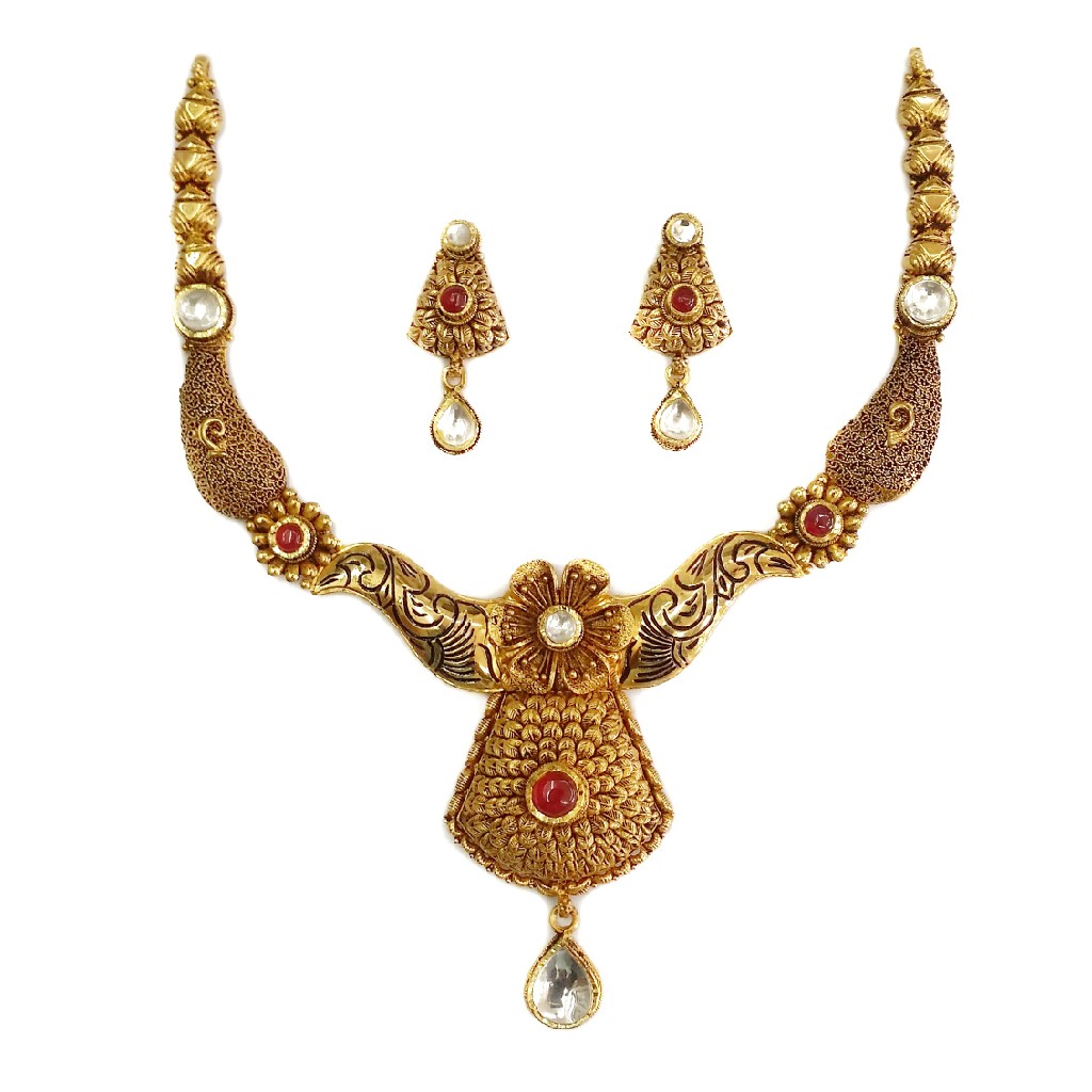 22k Gold Antique Rajwadi  Nakkashi Necklace Set MGA - GN077