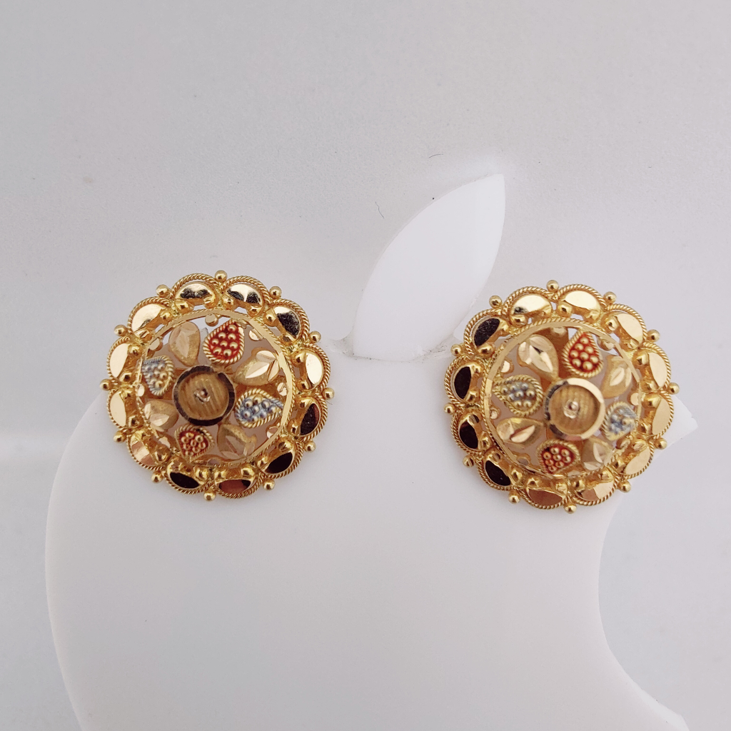 22k Gold Round Earrings - Bafleh Jewellery