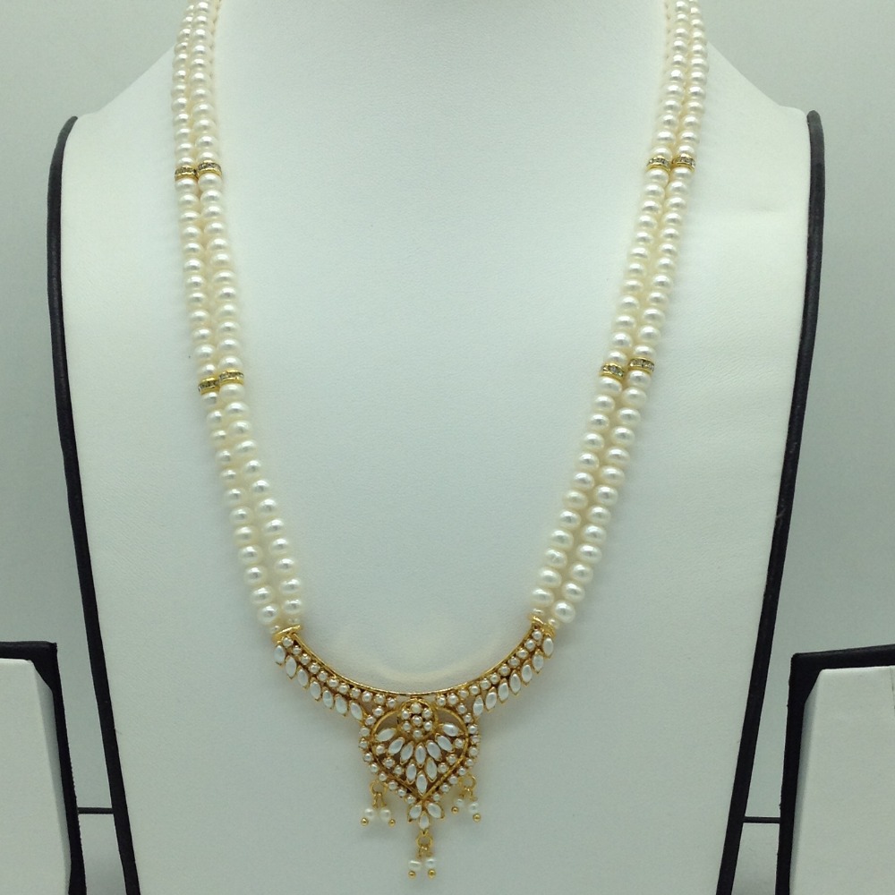 Pearls Pendent Set With 2 Line Flat Pearls Mala JPS0745