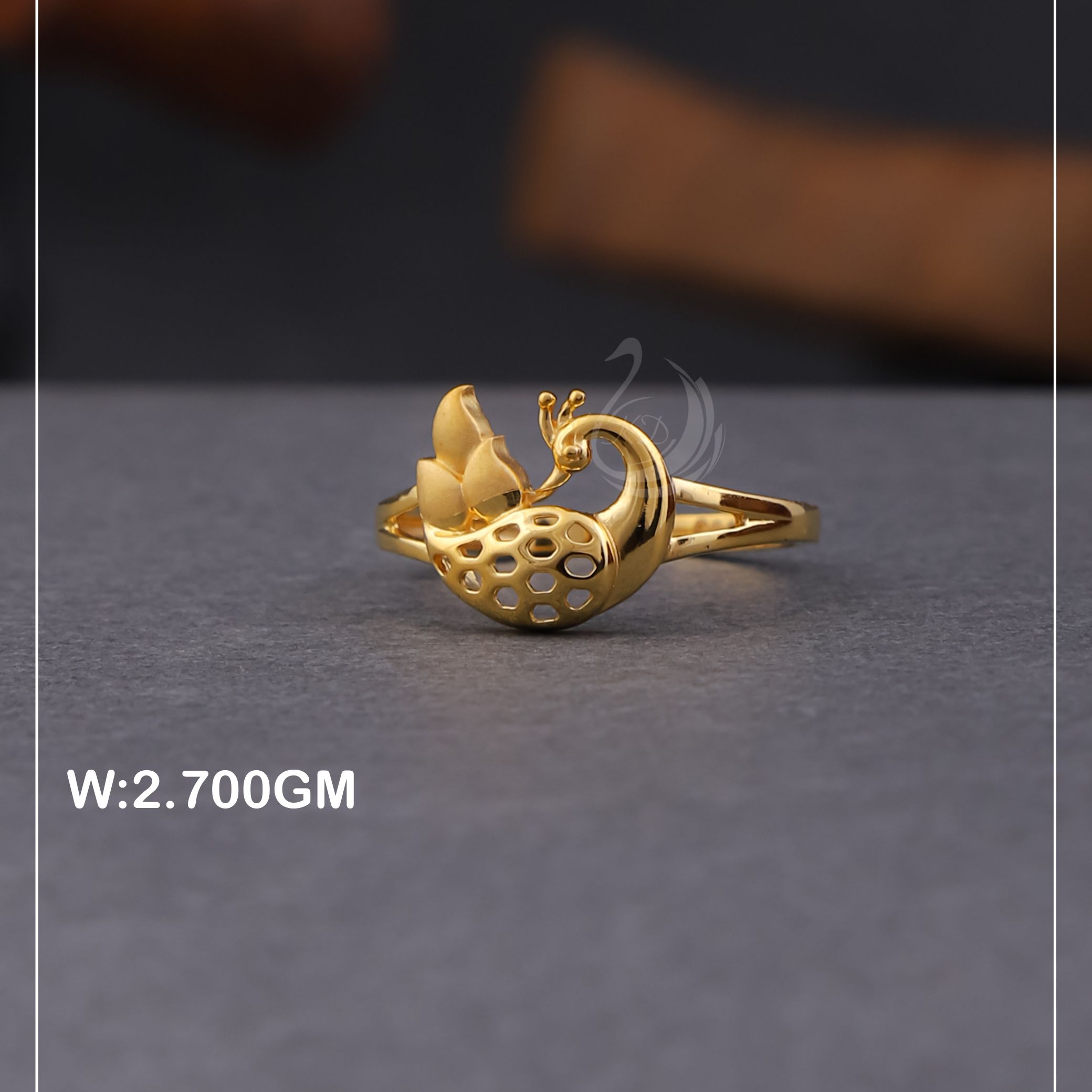 916 Gold Delicate Peacock Design Ring PLR02