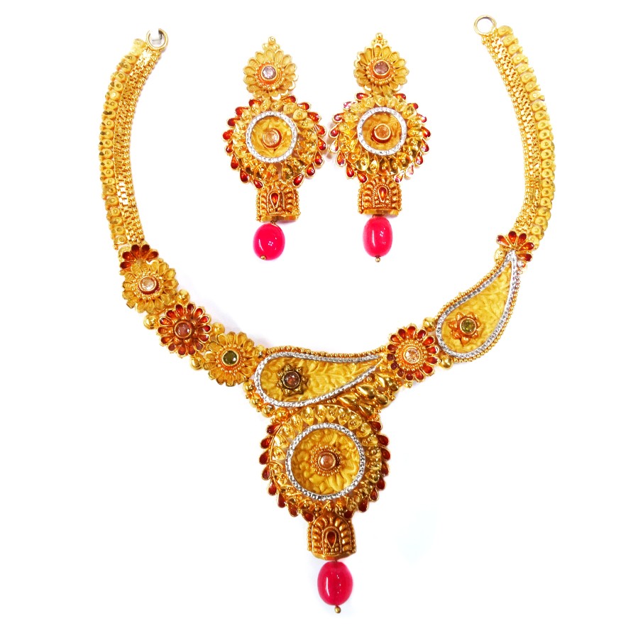 One gram gold forming necklace set mga - gfn0011