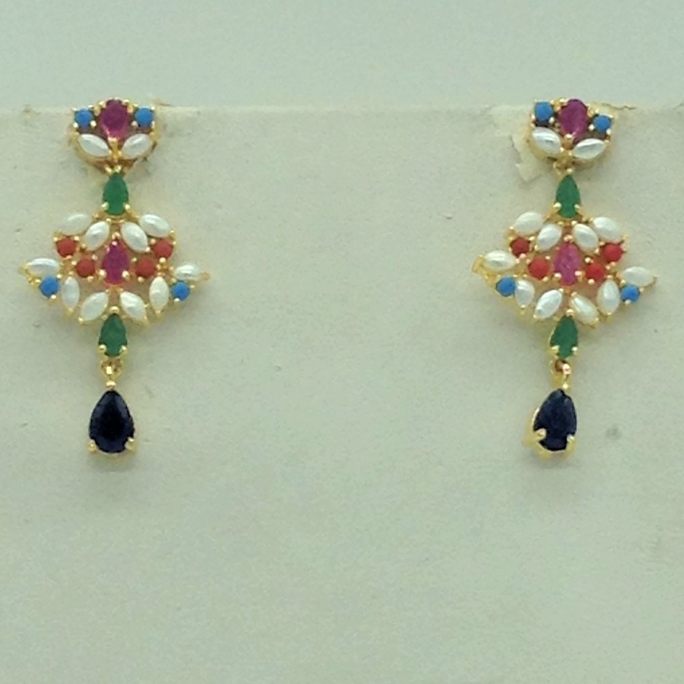 Navratan and white button pearls necklace set jnc0165