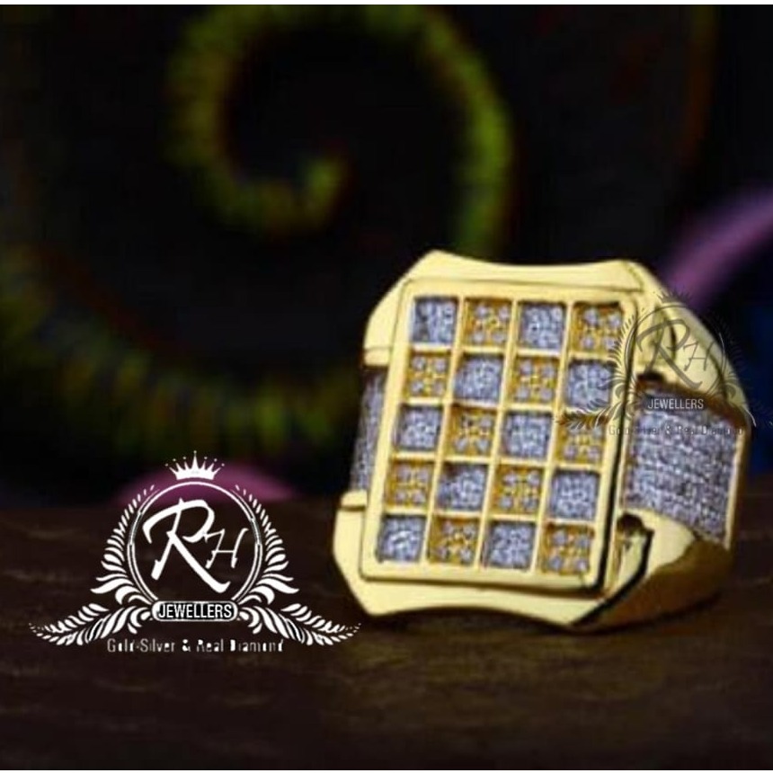 22 carat gold square dimond gents rings RH-GR840