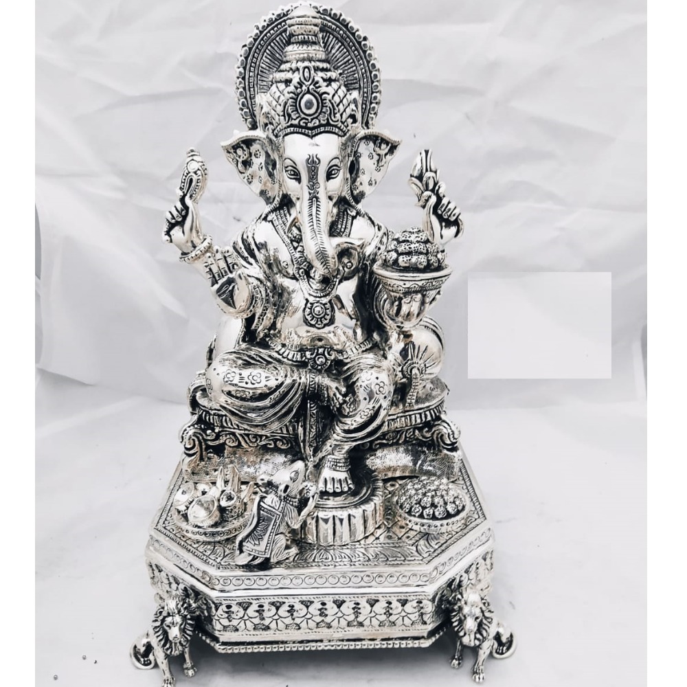 925 pure silver ganesha idol in antique finishing. po-174-48