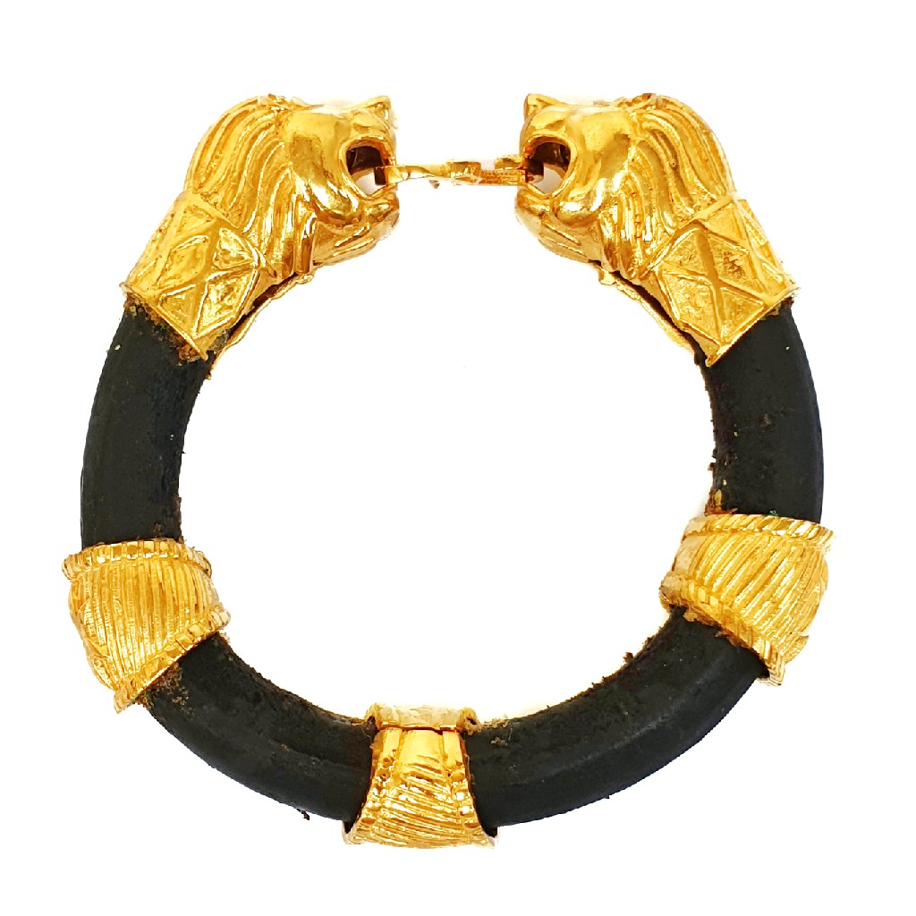 One gram gold forming lion leather belt bracelet mga - bre0010