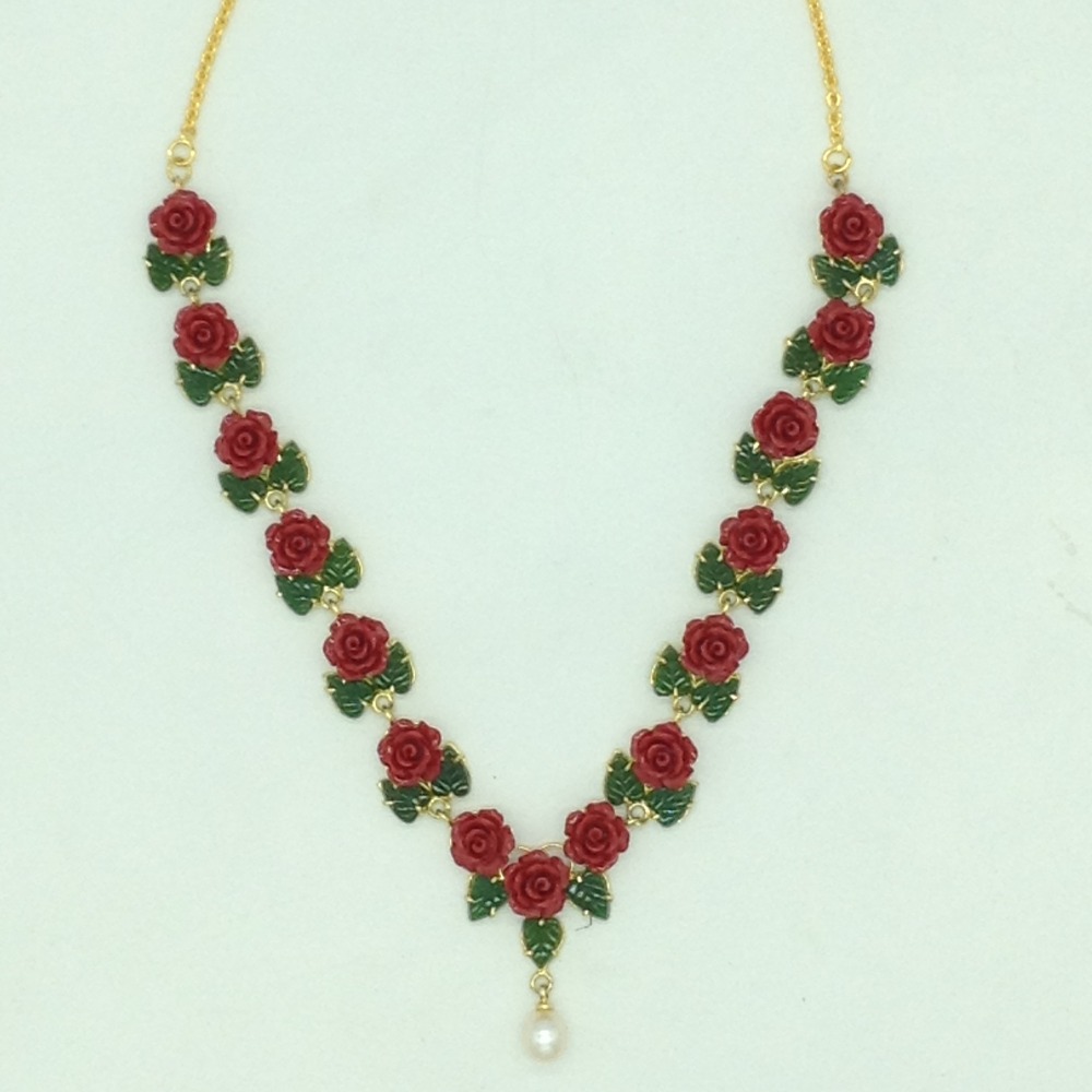 Coral Flower and Jade Leaves Necklace Set JNC0133