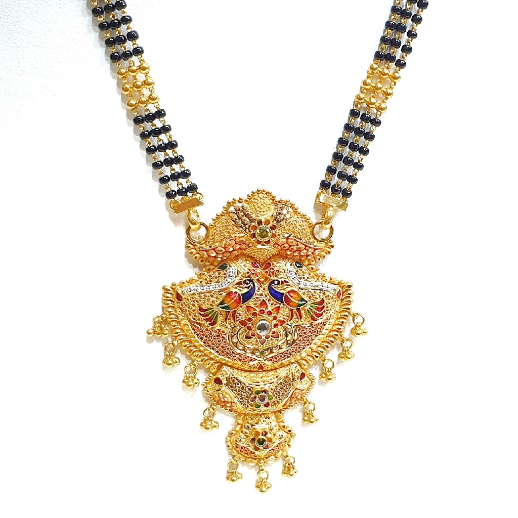 22k Gold Black Beads Meenakari Peacock Mangalsutra MGA - GM049