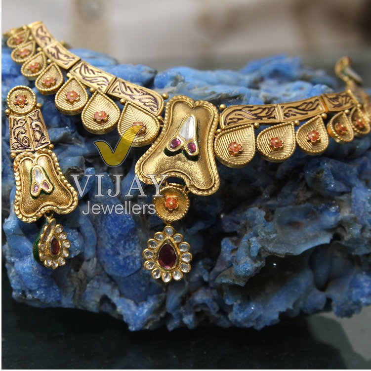 22KT Antique Designer Necklace Set For Ladies