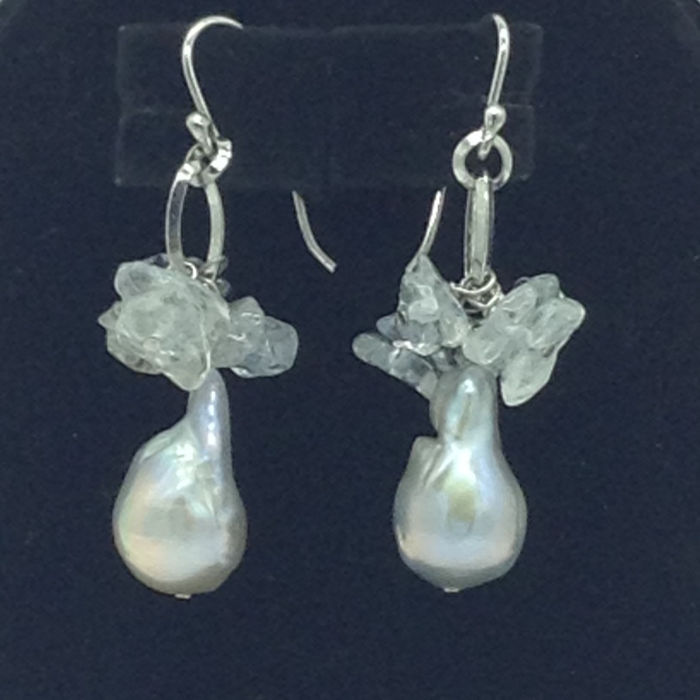 Freshwater grey pearls and aquamarine silver chain set jnc0102