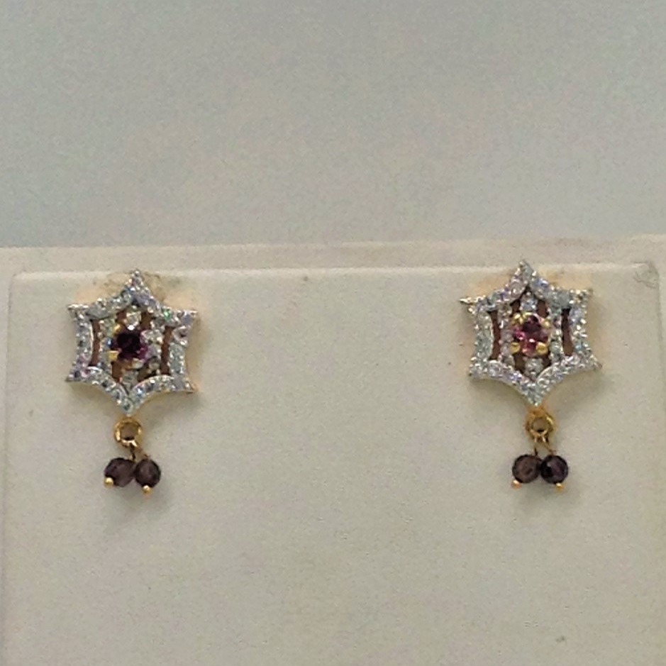 White;purple cz pendent set with flat pearls mala jps0112