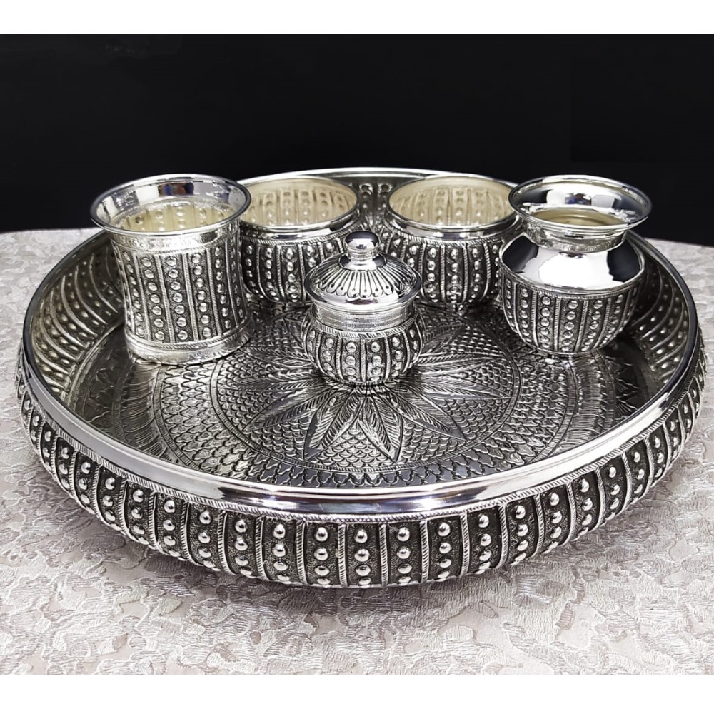 Buy quality 925 Pure Silver Antique Pooja Thali Set in New Delhi