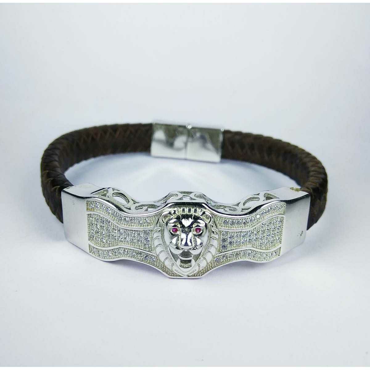 Fancy 925 Silver Gents Bracelet With Lion Face