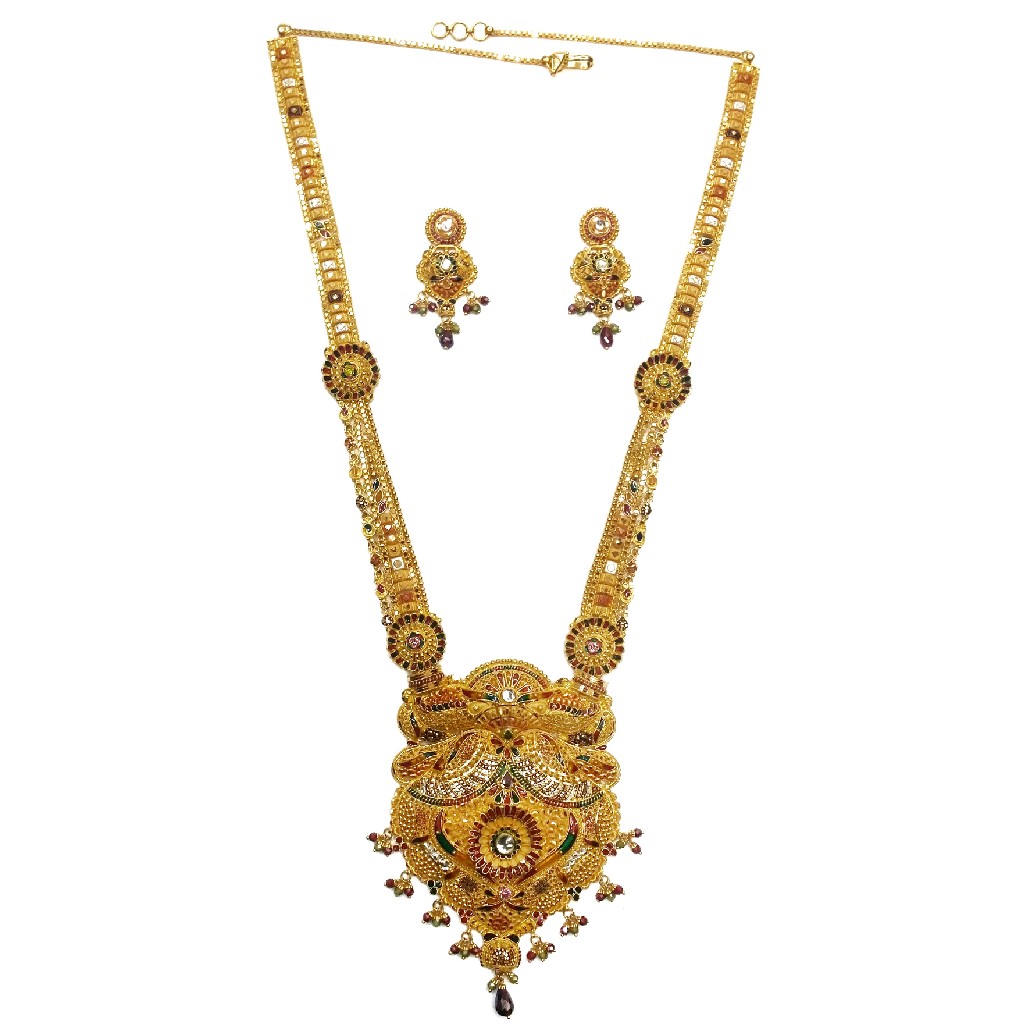 22k gold rajawadi meenakari flower necklace set mga - gls016