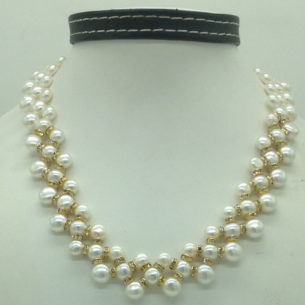 Freshwater white button pearls zigzag necklace set jpp1084