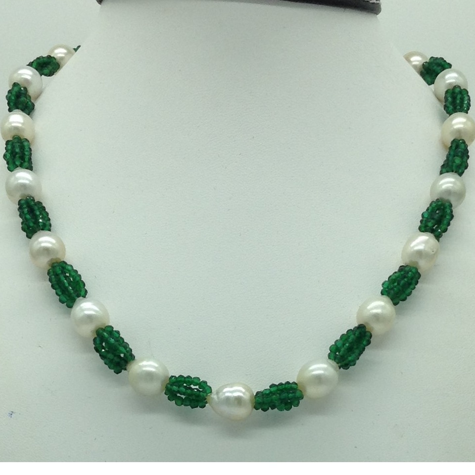 Seawater White Pearls and Green Crystals Necklace Set JPP1074