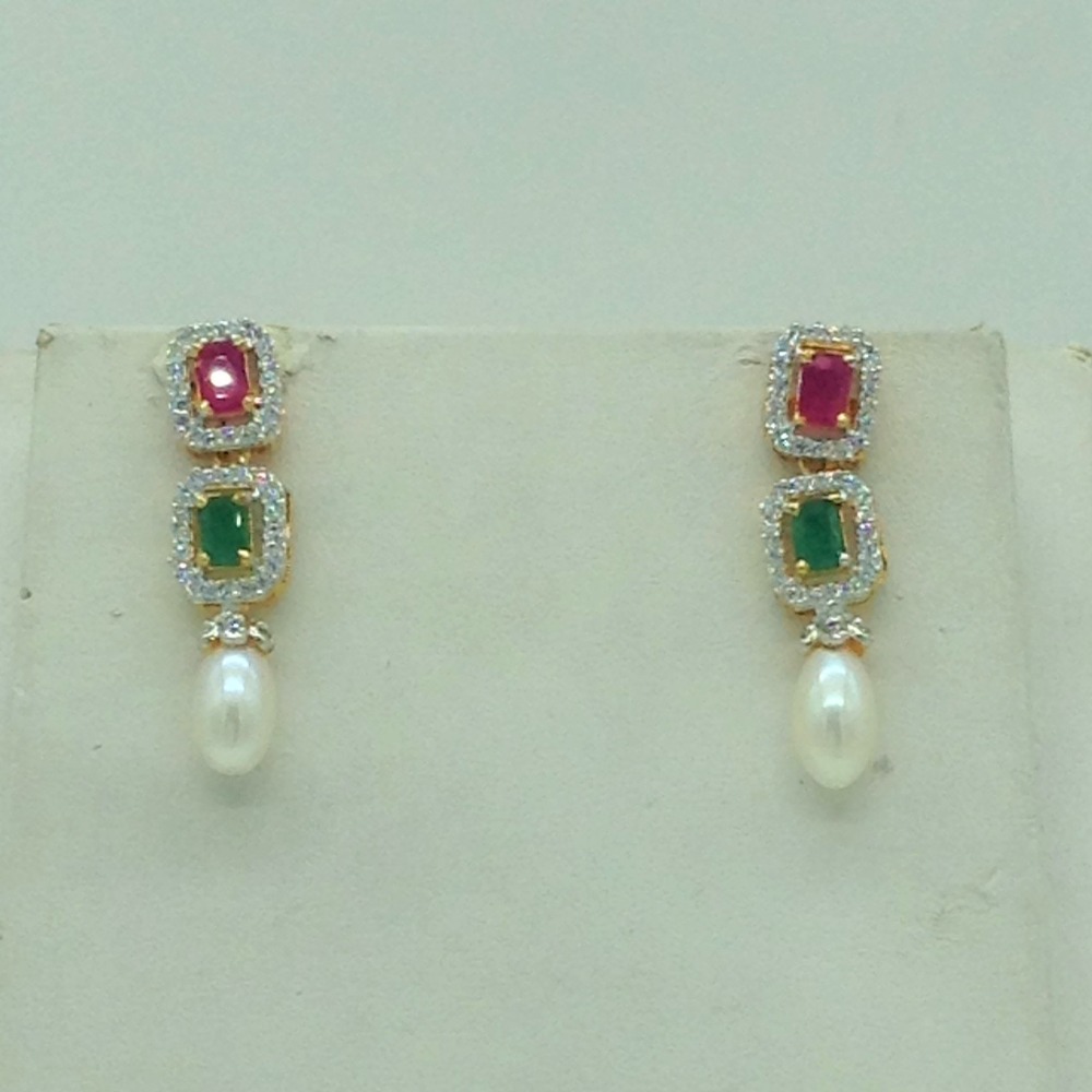 Multicolour cz stones and tear drop pearls necklace set jnc0149