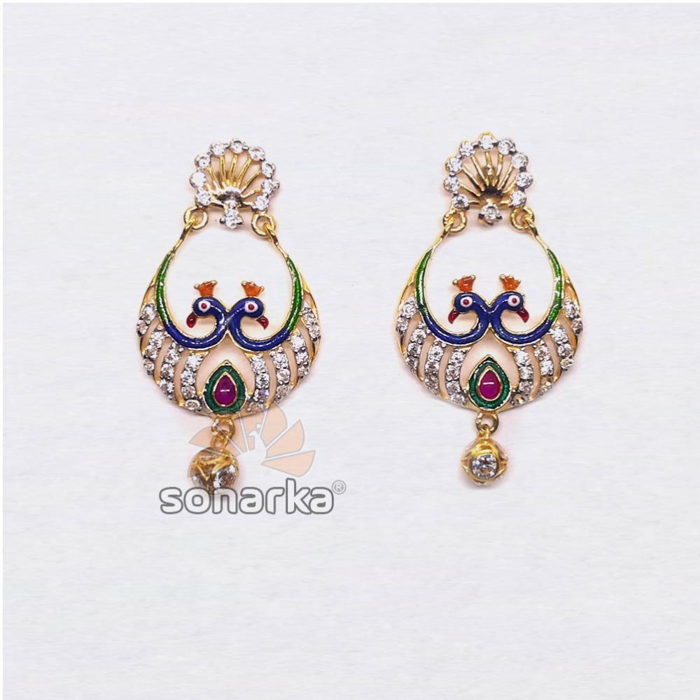 916 cz peacock shaped diamond earrings