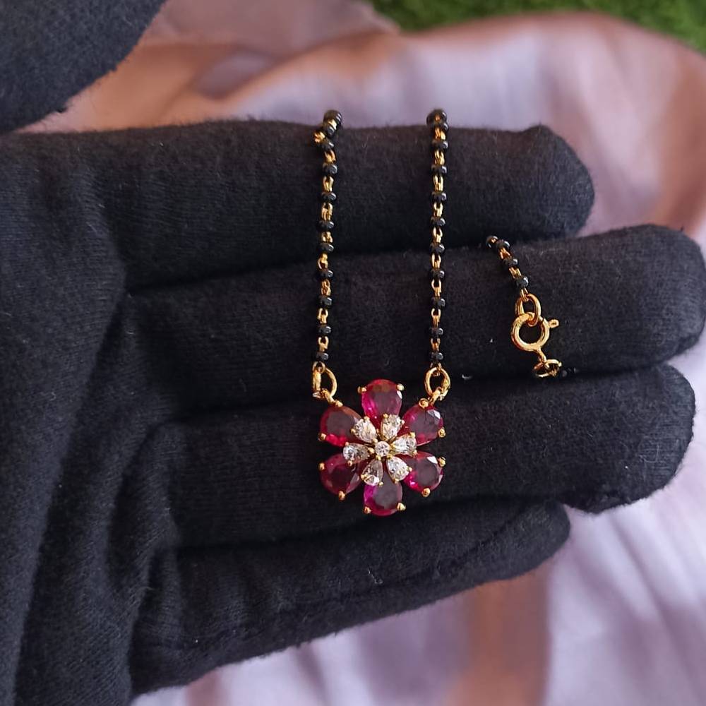 925 silver flower ruby pear magalsutra