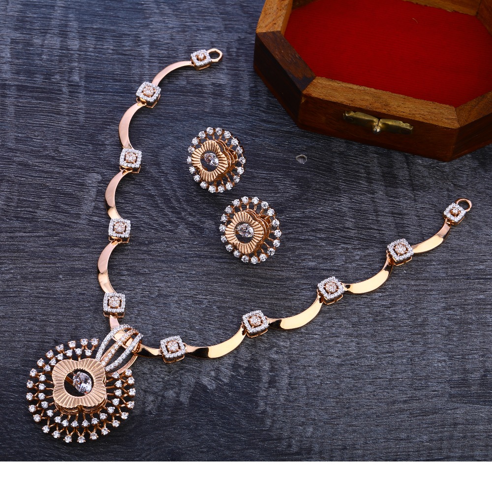 750 rose gold stylish women's necklace set rn294