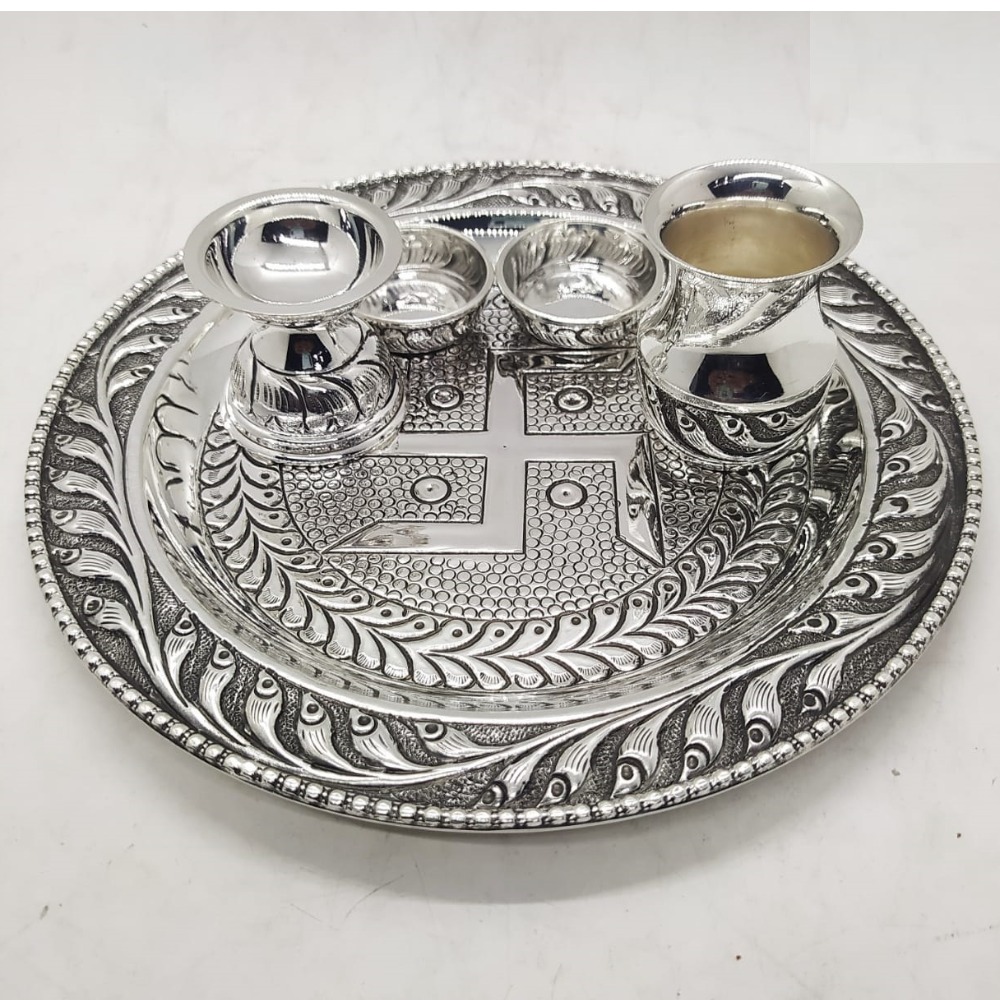 puran pure silver Aarta thali in antique finishing