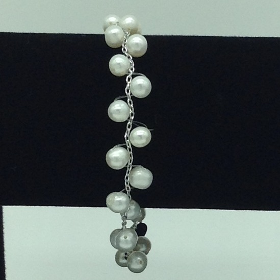 White Potato Pearls With White Alloy Chain Bracelet JBG0130