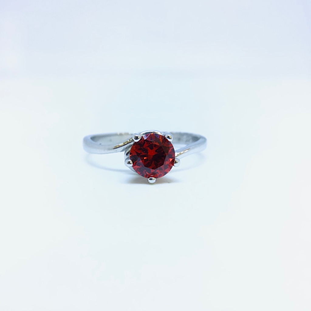 FANCY STERLING SILVER RED STONE RING