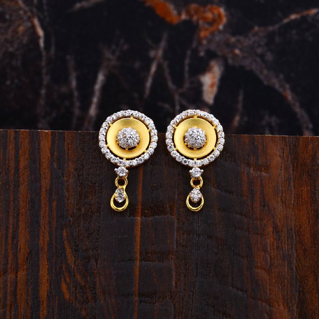 Ladies Gold 916 Cz Earrings-LFE112