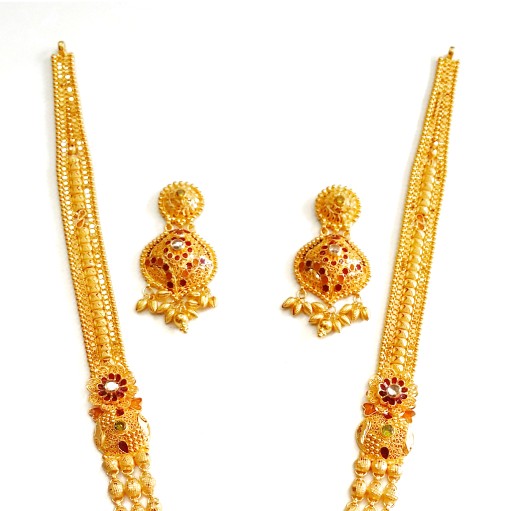 22k gold rajwadi long necklace set mga - gls011
