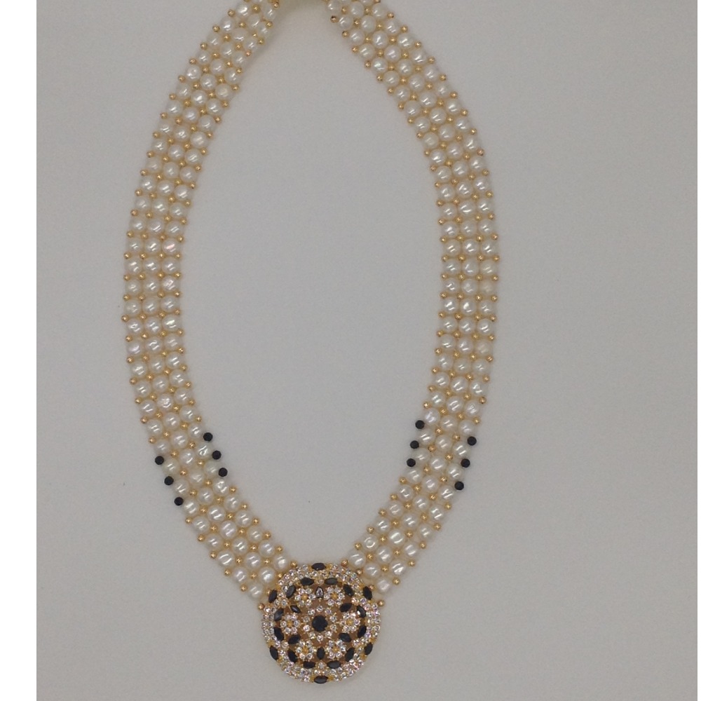 White;black cz pendent set with 3 line button pearls jps0208