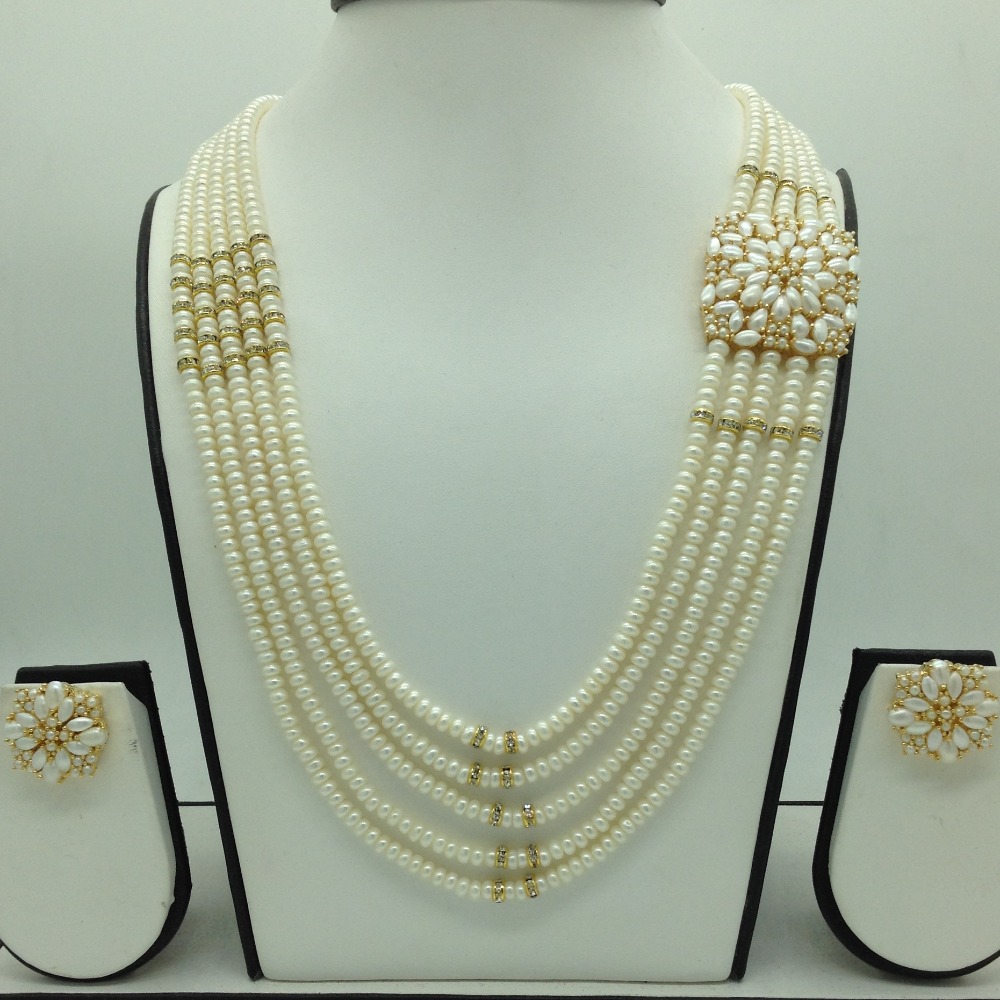 Pearls Brooch Set With 5 Lines Flat Pearls Mala JPS0670