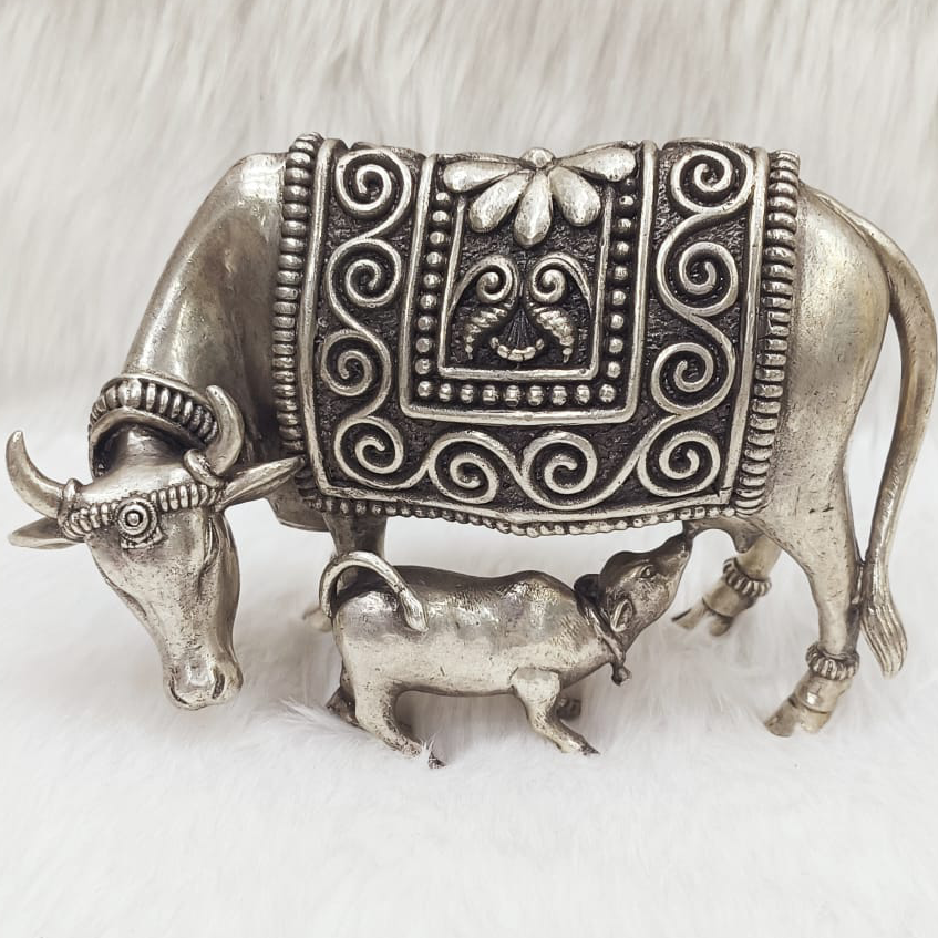 Fancy 92.5% Pure Silver Cow With Calf