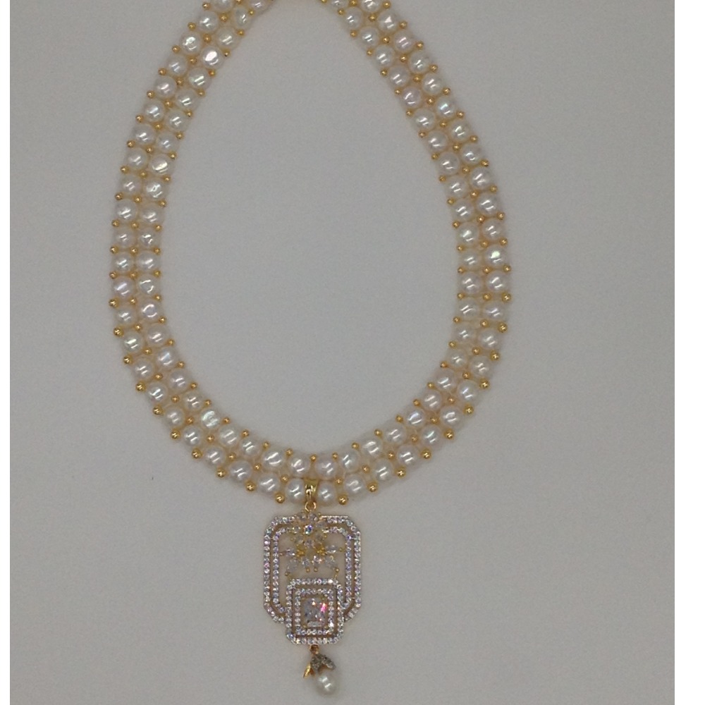 White cz;pearls pendent set with 2 line button pearls jps0253